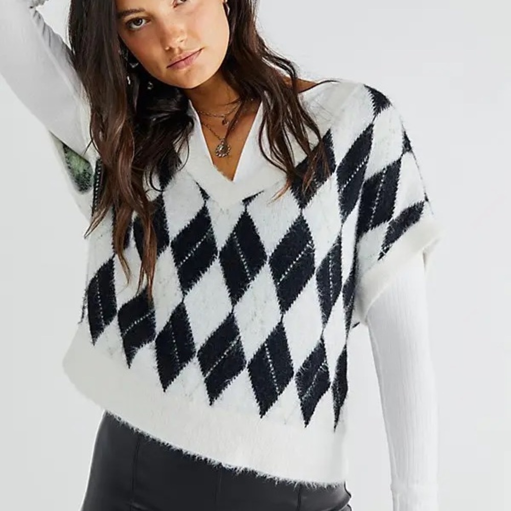 Free People Through The Motions Vest in Cream Onyx Combo